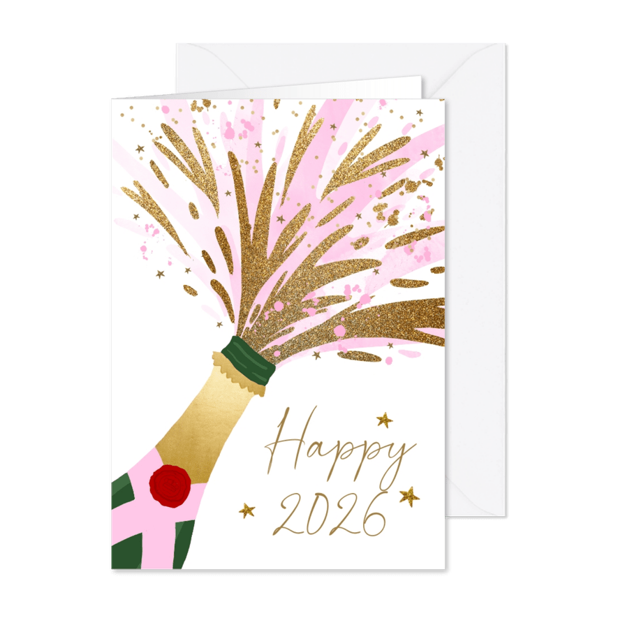 Nieuwjaarskaart zakelijk champagne goudlook hip  - Kaartimpressie