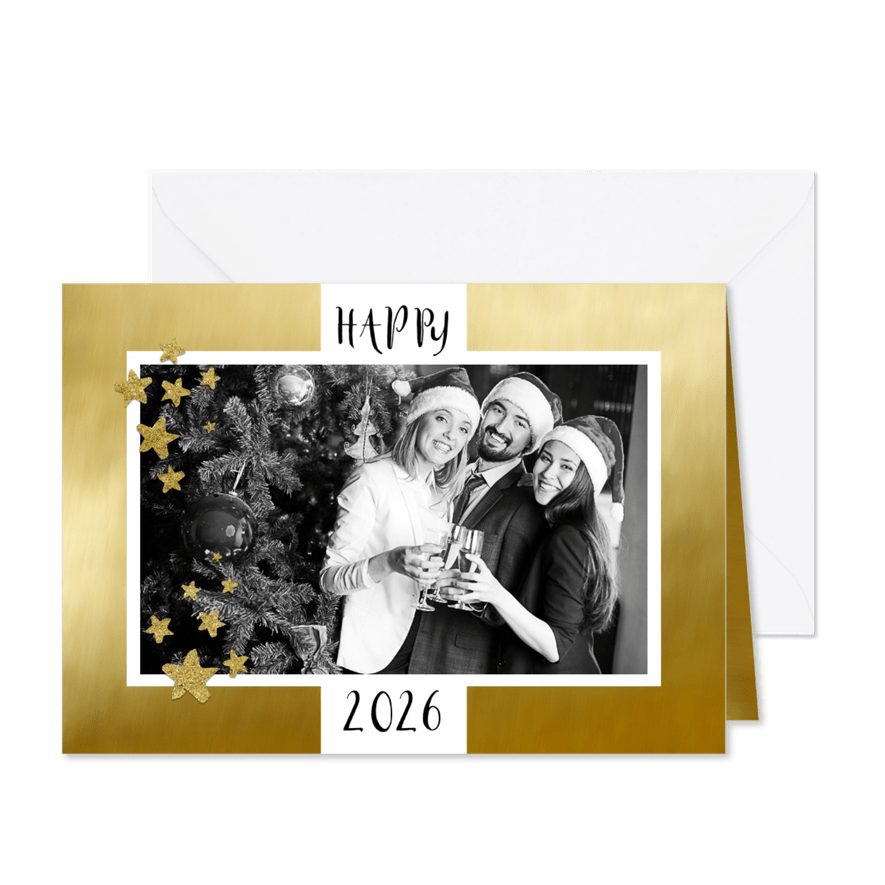 Nieuwjaarskaart zakelijk foto op goud  - Kaartimpressie