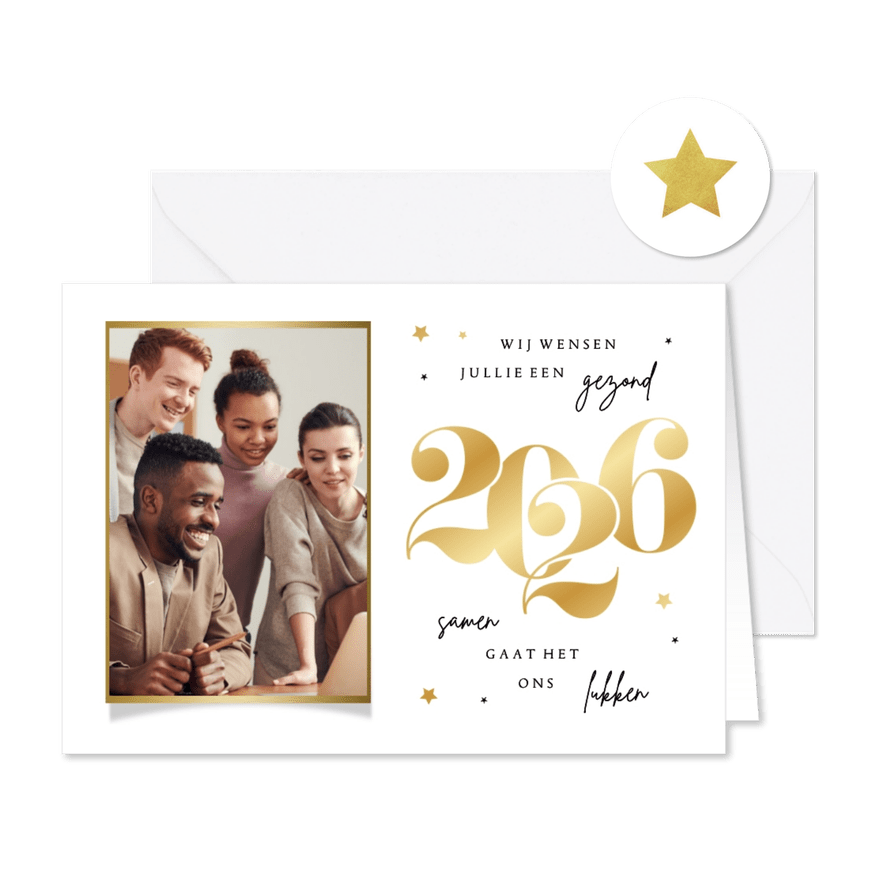 Nieuwjaarskaart zakelijk goud stijlvol sterren foto - Kaartimpressie