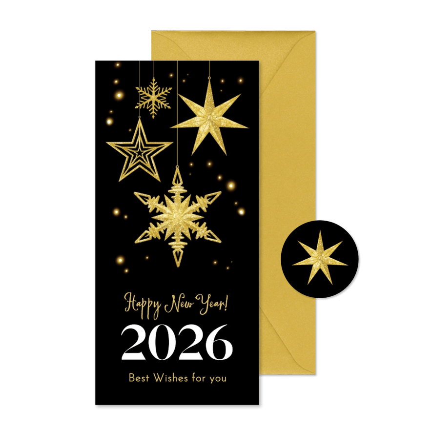 Nieuwjaarskaart zakelijk particulier sterren sprankelend - Kaartimpressie