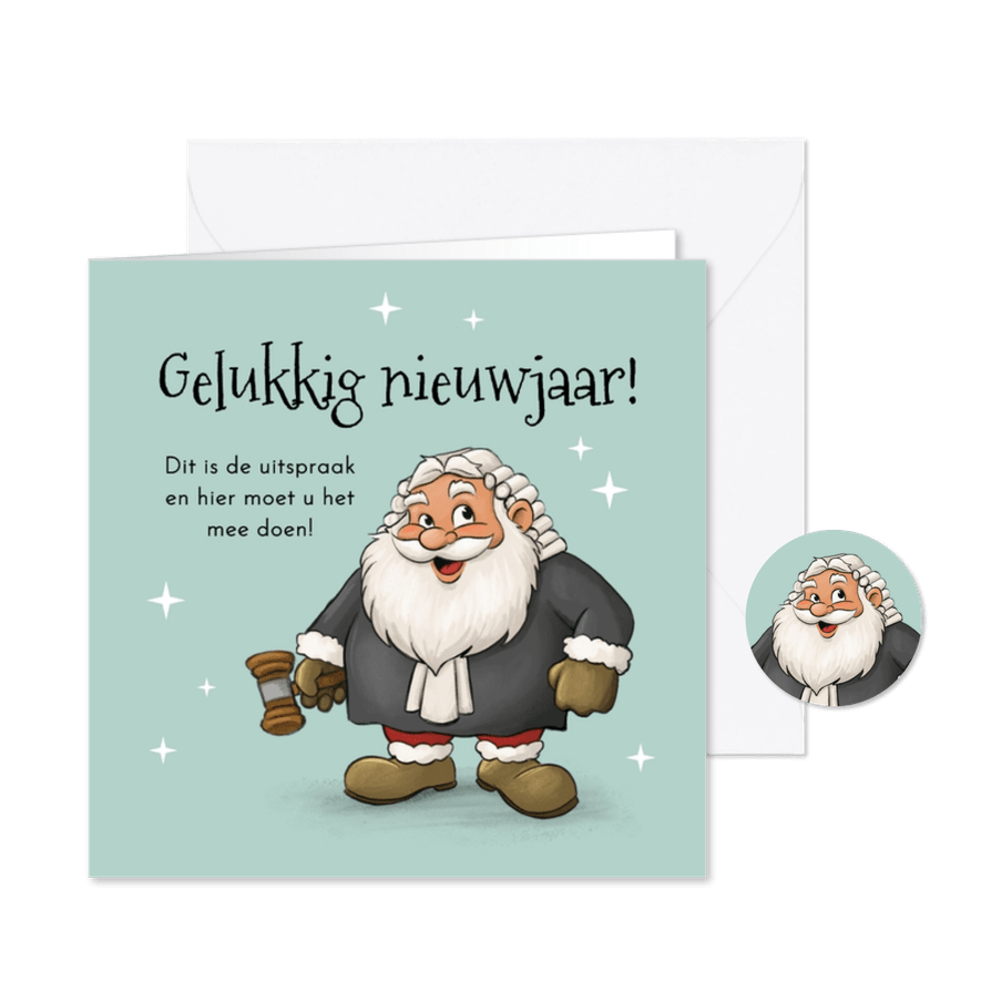 Nieuwjaarskaart zakelijk rechter advocatuur cartoon humor - Kaartimpressie