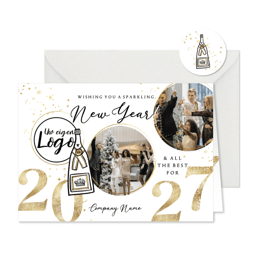 Nieuwjaarskaart zakelijk sparkling new year champagne goud - Kaartimpressie