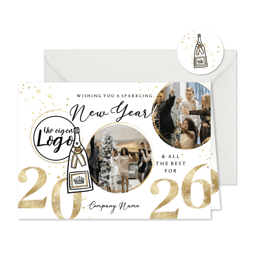 Nieuwjaarskaart zakelijk sparkling new year champagne goud - Kaartimpressie