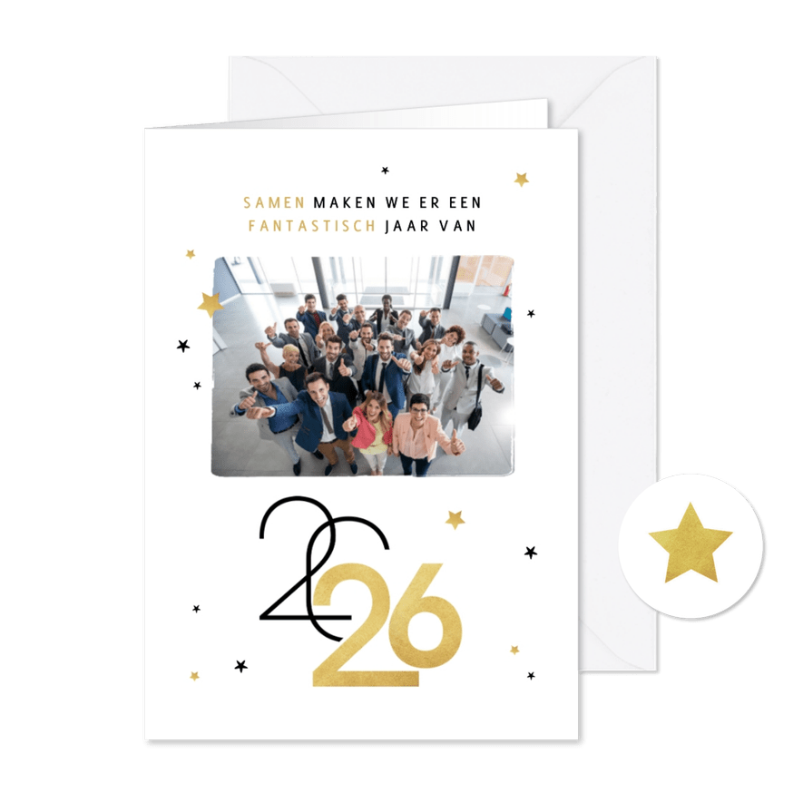 Nieuwjaarskaart zakelijk sterren 2026 grafisch modern - Kaartimpressie