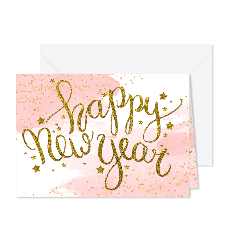 Nieuwjaarskaart zakelijk tekst aquarel glitter - Kaartimpressie