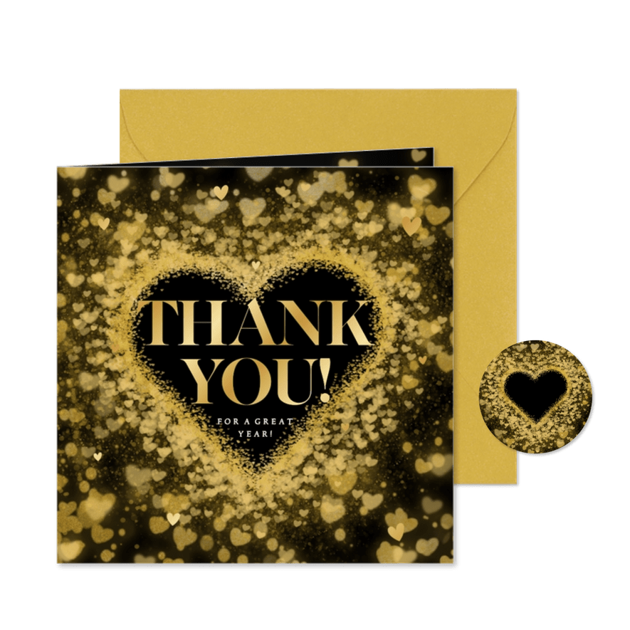 Nieuwjaarskaart zakelijk thank you met gouden hartjes - Kaartimpressie