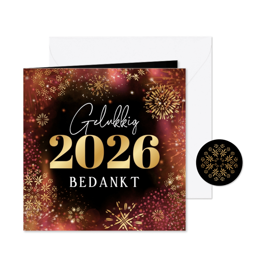 Nieuwjaarskaart zakelijk vuurwerk goud 2026 sprankelend - Kaartimpressie