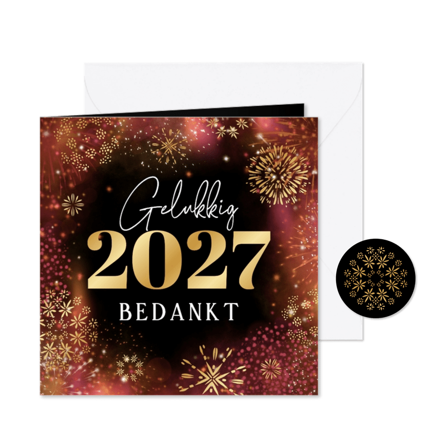 Nieuwjaarskaart zakelijk vuurwerk goud 2027 sprankelend - Kaartimpressie
