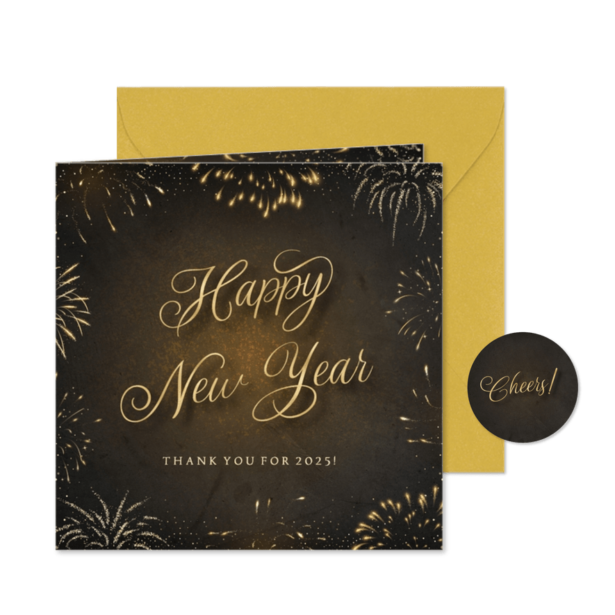 Nieuwjaarskaart zwart chique met goudlook sierletters - Kaartimpressie