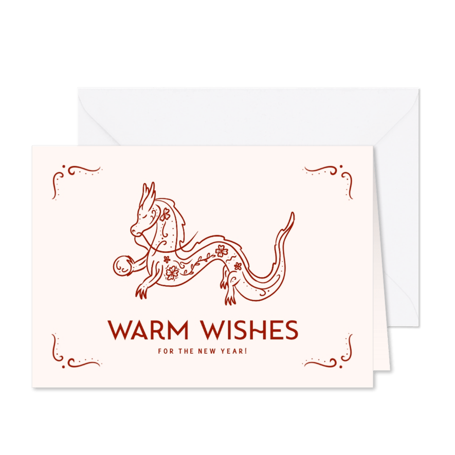 Nieuwjaarskaartje Chinees met draak met bloemen - Kaartimpressie