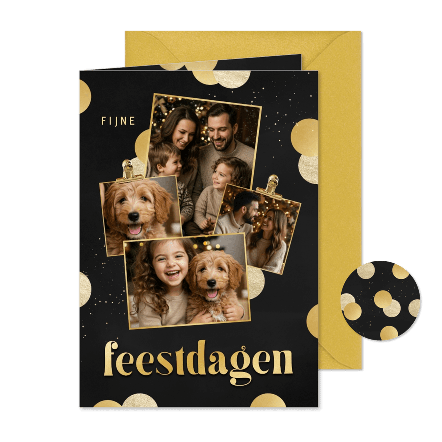Nieuwjaarskaartje fijne feestdagen goud confetti fotocollage - Kaartimpressie