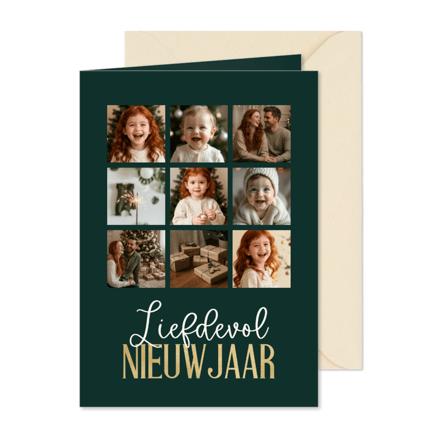 Nieuwjaarskaartje fotocollage 9 foto's liefdevol nieuwjaar - Kaartimpressie