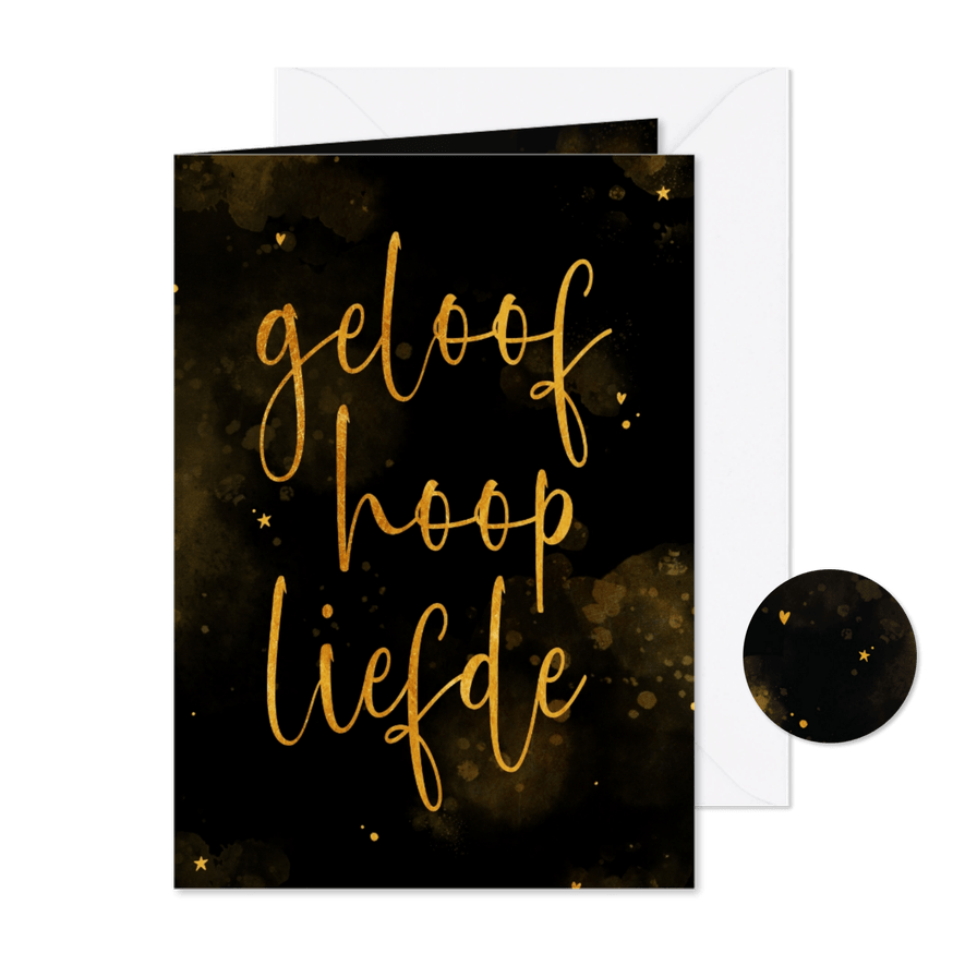 Nieuwjaarskaartje 'geloof hoop liefde' met waterverf - Kaartimpressie