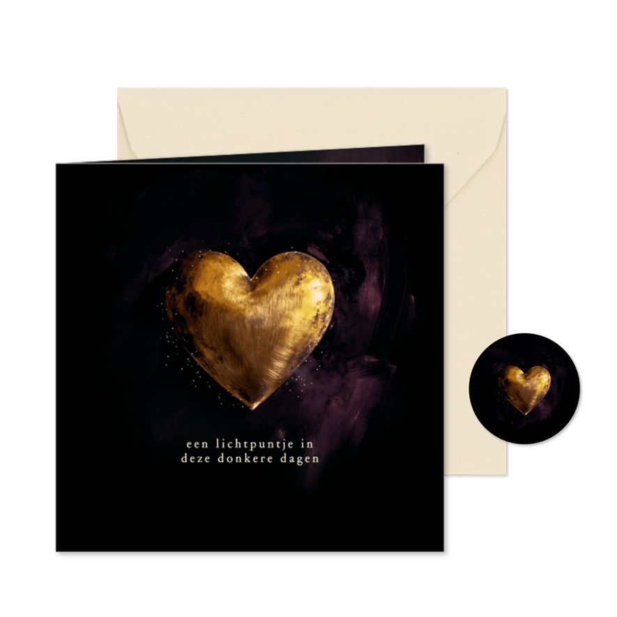 Nieuwjaarskaartje gouden hart lichtpuntje - Kaartimpressie