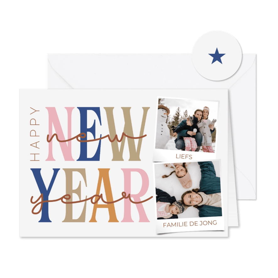 Nieuwjaarskaartje happy new year gekleurd foto's - Kaartimpressie