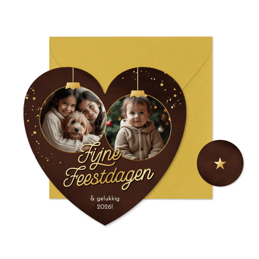 Nieuwjaarskaartje hart fijne feestdagen met foto bal - Kaartimpressie