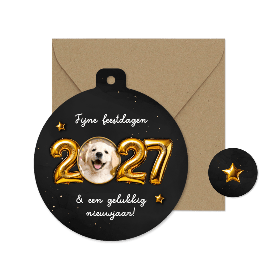Nieuwjaarskaartje kerstbalvorm folieballon 2027 foto - Kaartimpressie