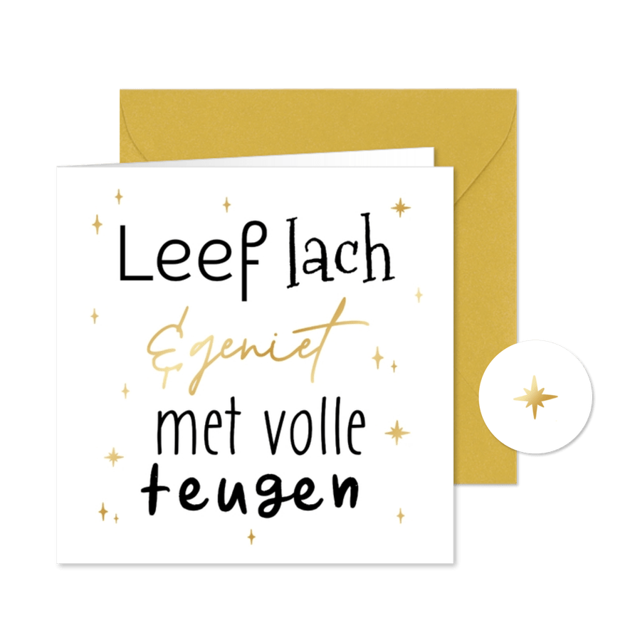 Nieuwjaarskaartje leef met volle teugen goudfolie sterren - Kaartimpressie