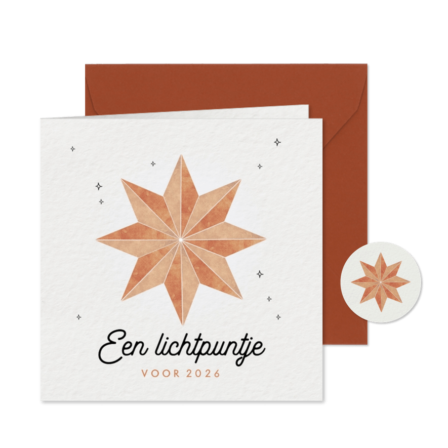Nieuwjaarskaartje lichtpuntje voor 2026 kerstster brons - Kaartimpressie