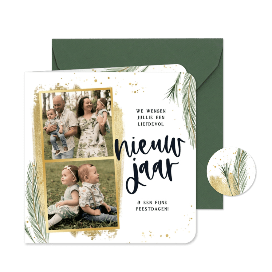 Nieuwjaarskaartje liefdevol nieuwjaar takjes goud foto's - Kaartimpressie