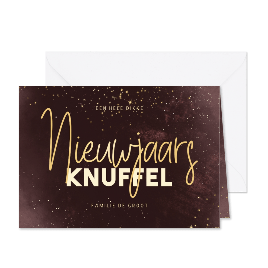 Nieuwjaarsknuffel bordeaux met sparkles - Kaartimpressie