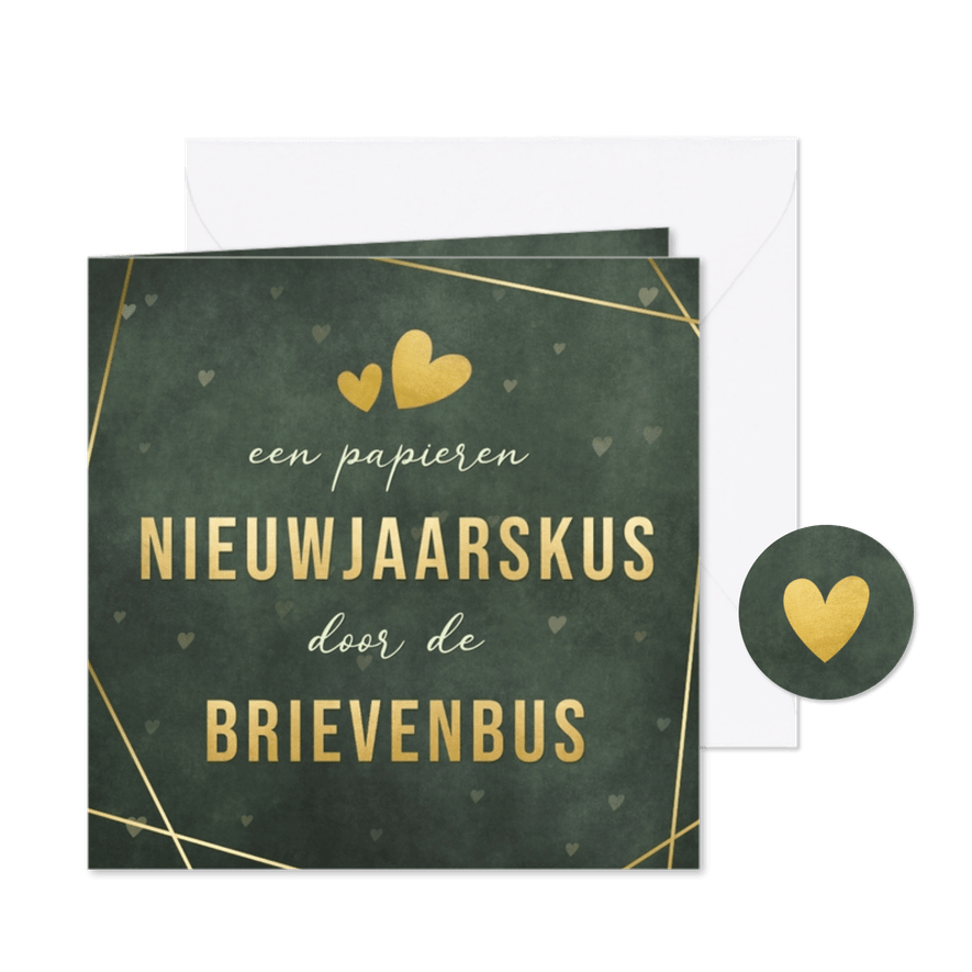 Nieuwjaarskus door de brievenbus nieuwjaarskaart met goud - Kaartimpressie