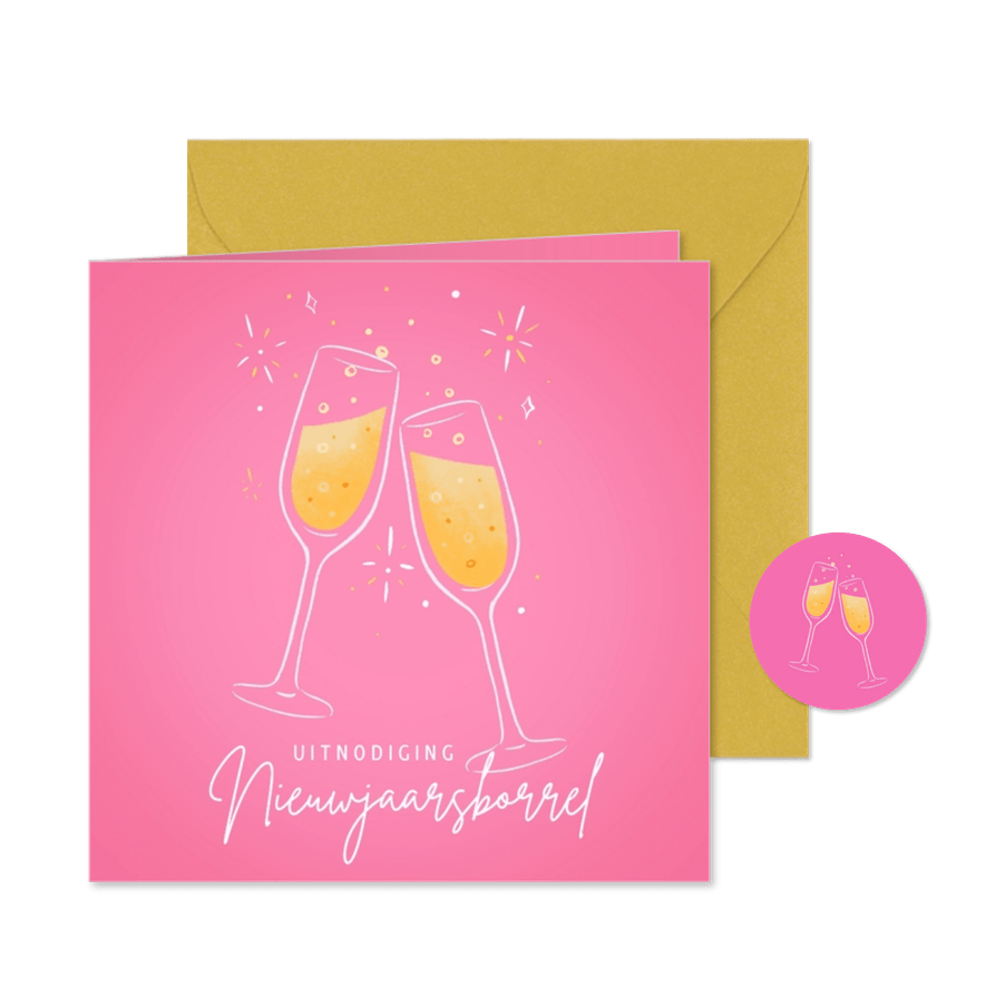 Nieuwjaarsuitnodiging met toastende champagneglazen - Kaartimpressie