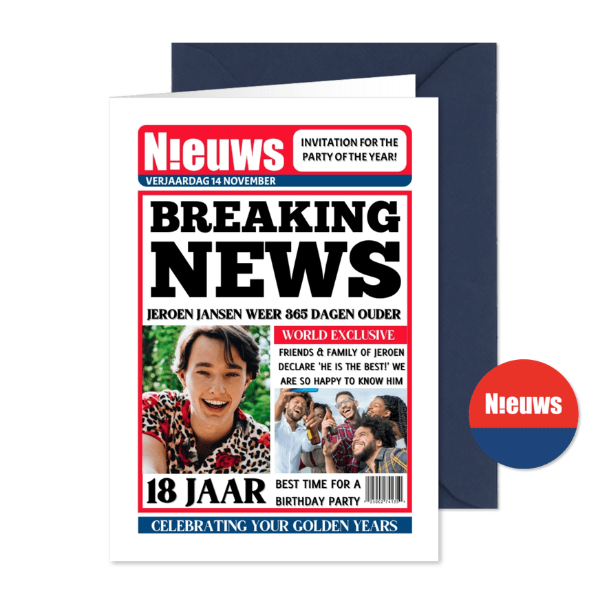Nieuws tijdschrift uitnodiging 18 jaar - Kaartimpressie