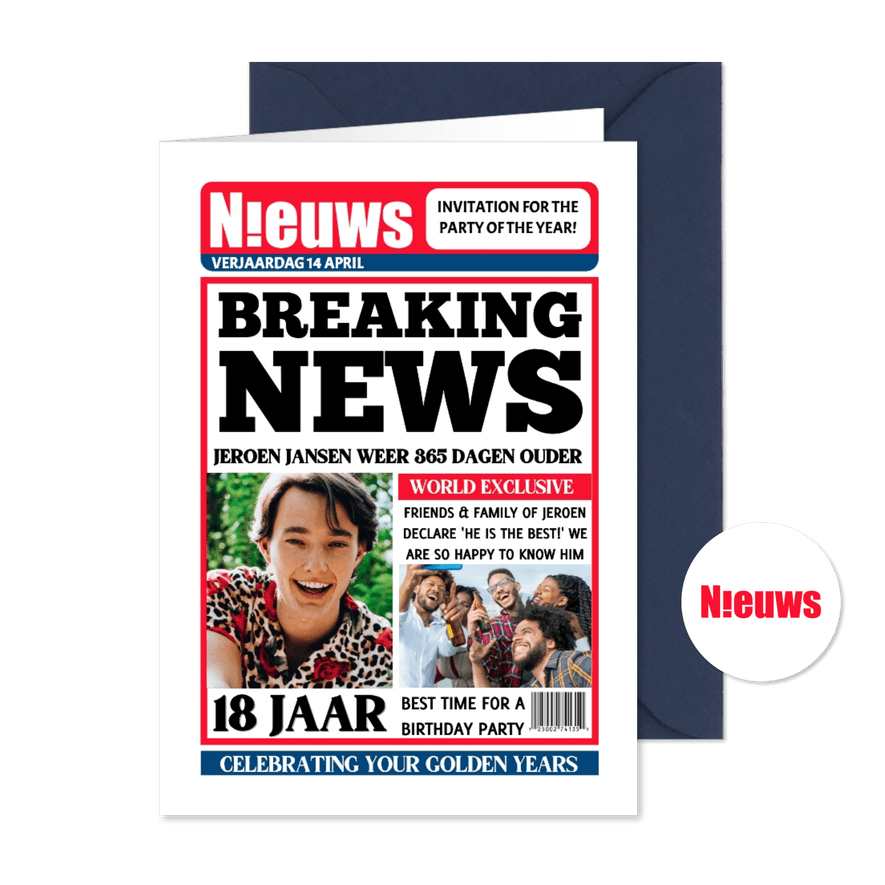 Nieuws tijdschrift uitnodiging 18 jaar - Kaartimpressie