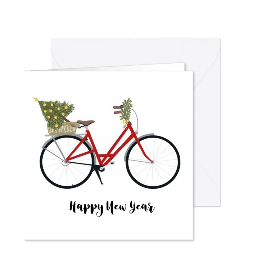 Nieuwsjaarskaart fiets met kerstboom - Kaartimpressie