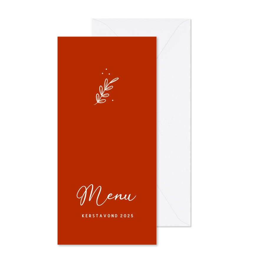 Nostalgische kerst menukaart met takjes in rood - Kaartimpressie