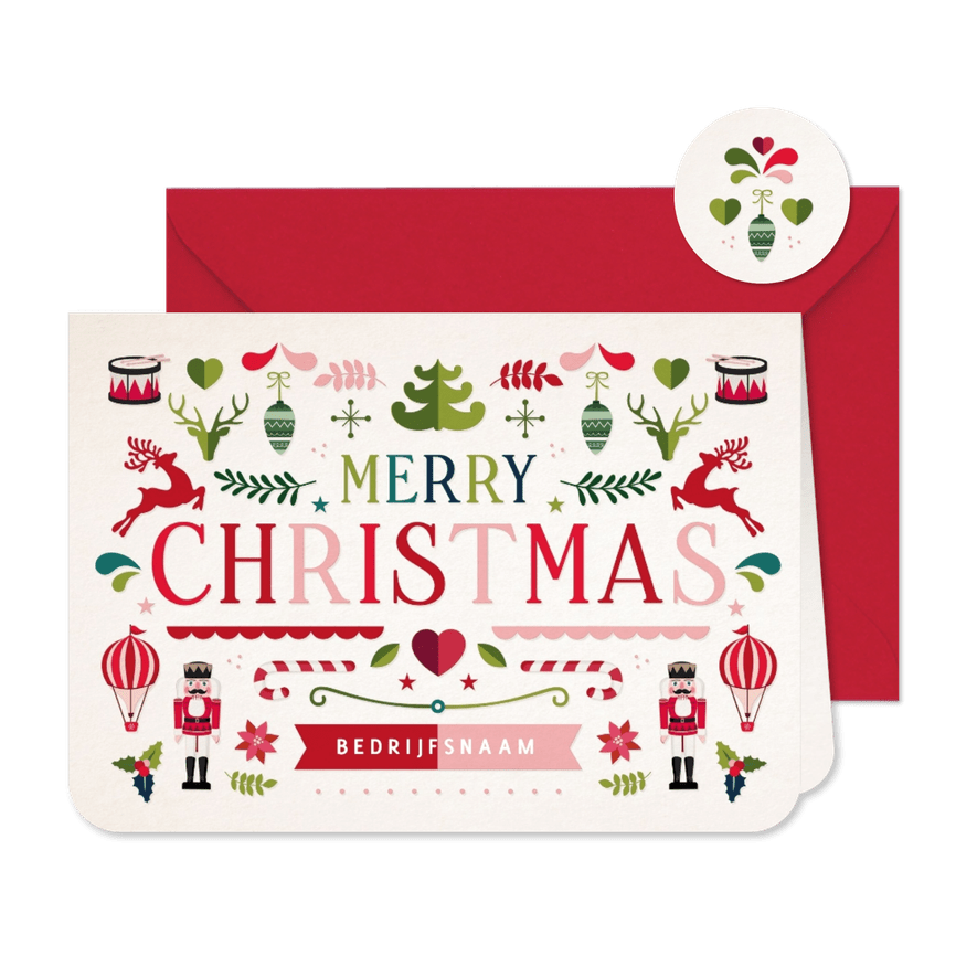 Nostalgische zakelijke kerstkaart met kerstornamenten - Kaartimpressie