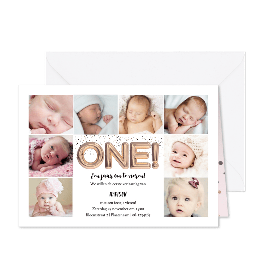 One! ballonnen verjaardags feestje - Kaartimpressie