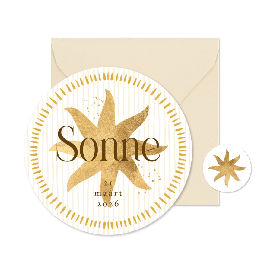 Origineel geboortekaartje boog zon goud streepjes - Kaartimpressie