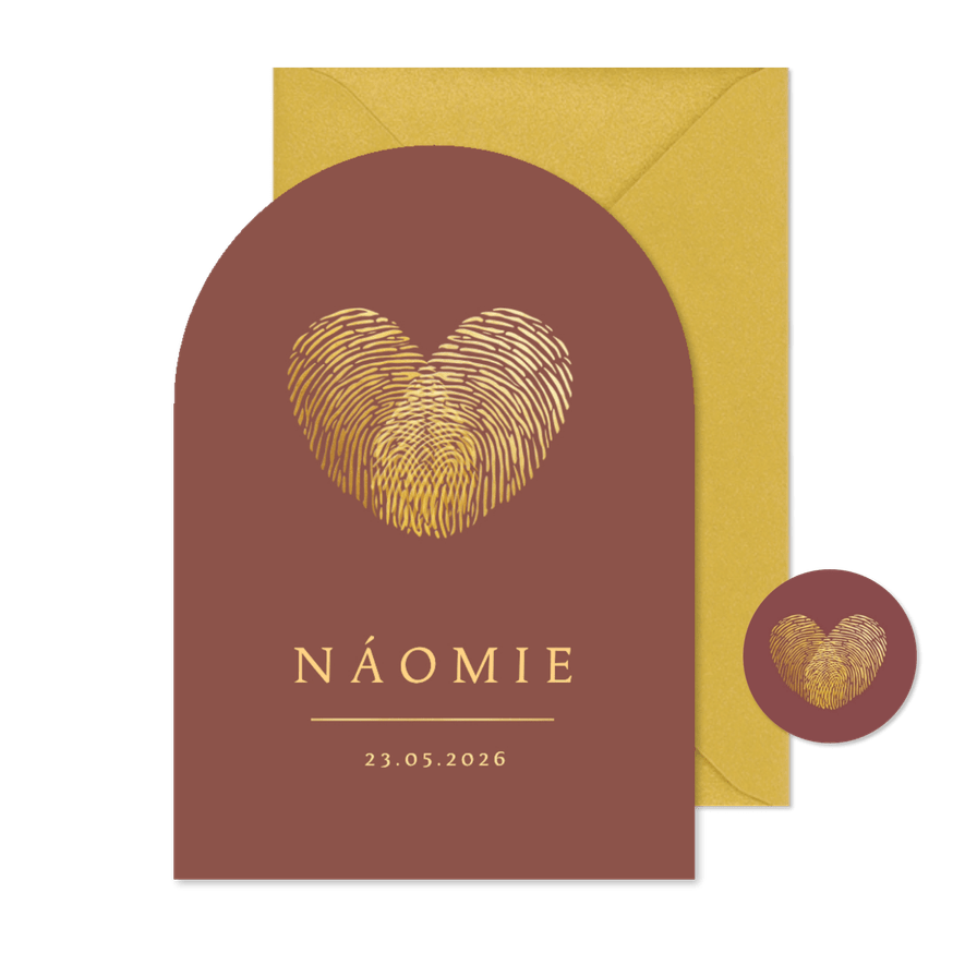 Origineel geboortekaartje vingerafdrukken hartje in boogvorm - Kaartimpressie