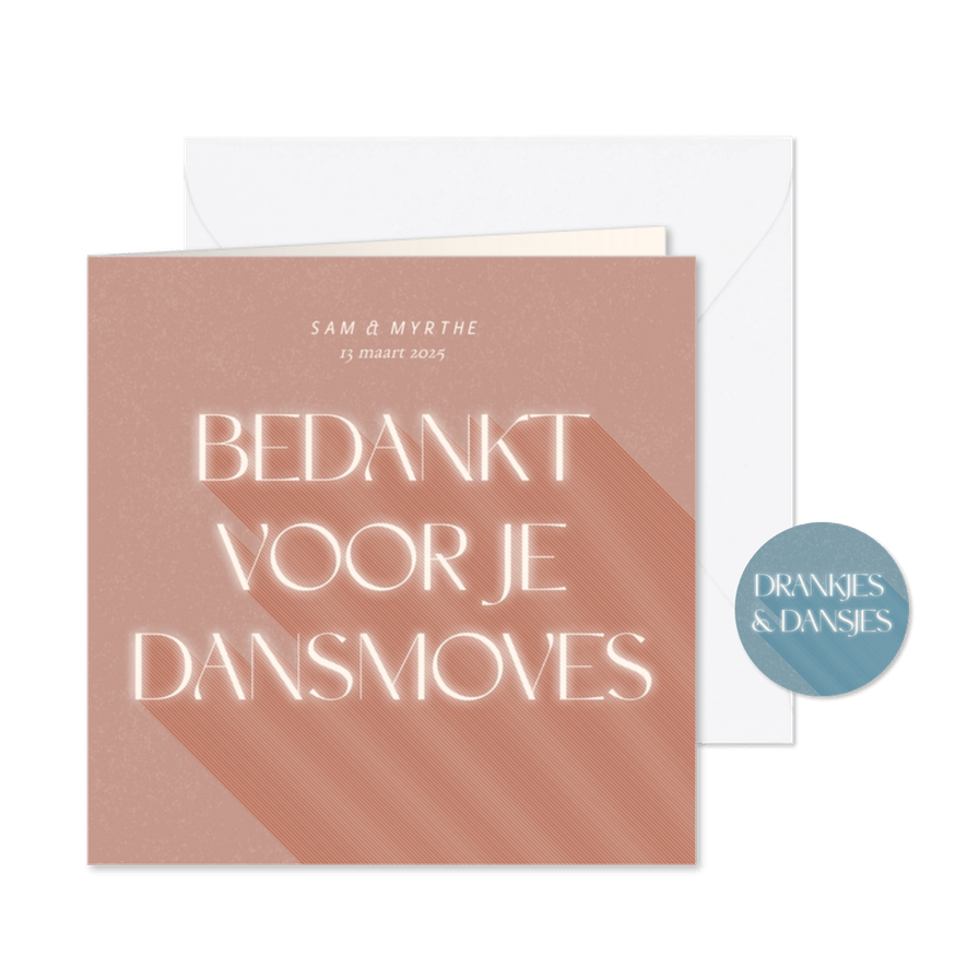Origineel trouwkaartje bedankt voor je dansmoves - Kaartimpressie