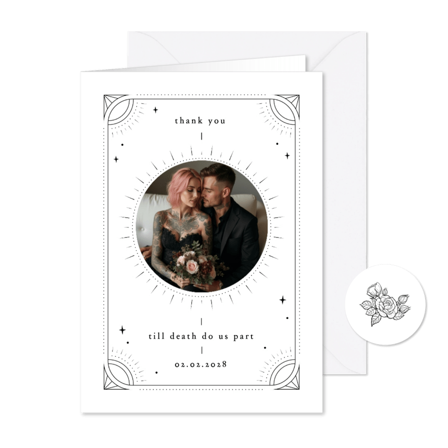 Originele bedankkaart tattoo stijl met foto - Kaartimpressie