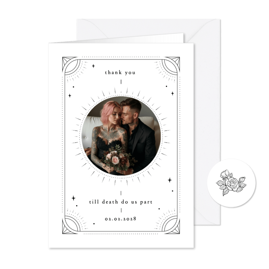 Originele bedankkaart tattoo stijl met foto - Kaartimpressie