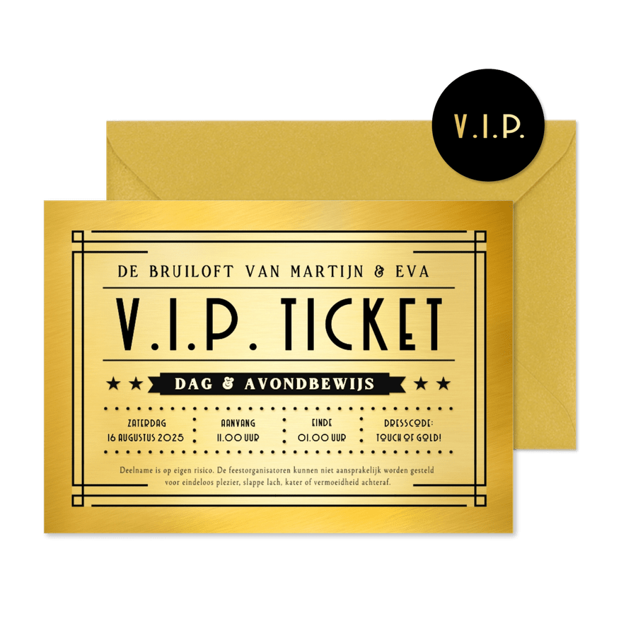 Originele en grappige V.I.P. ticket uitnodiging bruiloft - Kaartimpressie