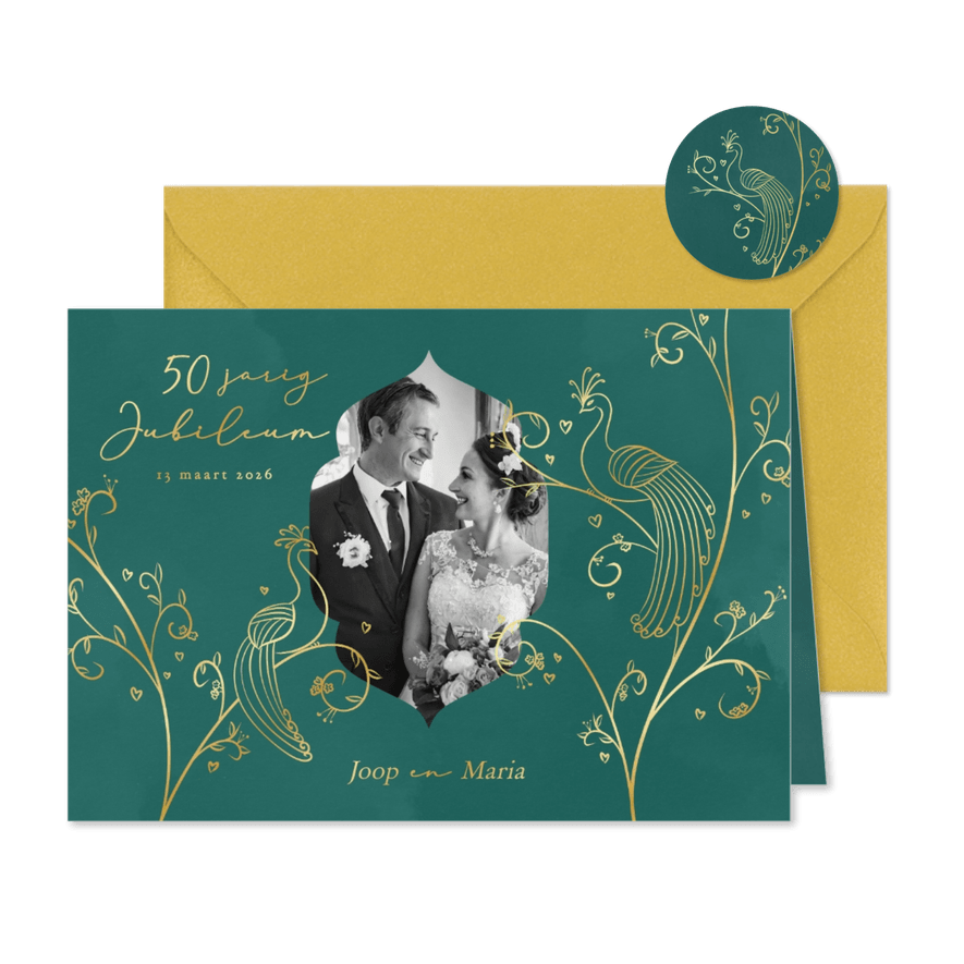 Originele jubileumkaarten met gouden takken en vogels - Kaartimpressie