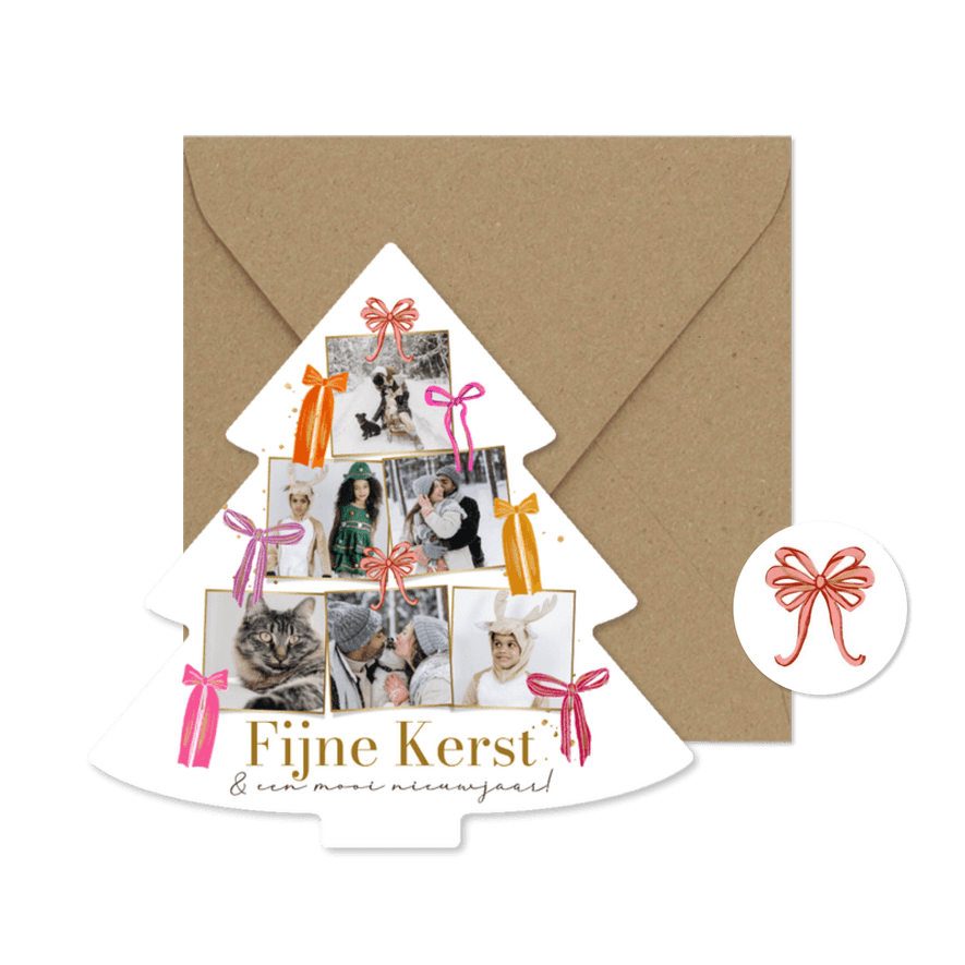 Originele kerstkaart collage kerstboom kleurrijke strikjes - Kaartimpressie