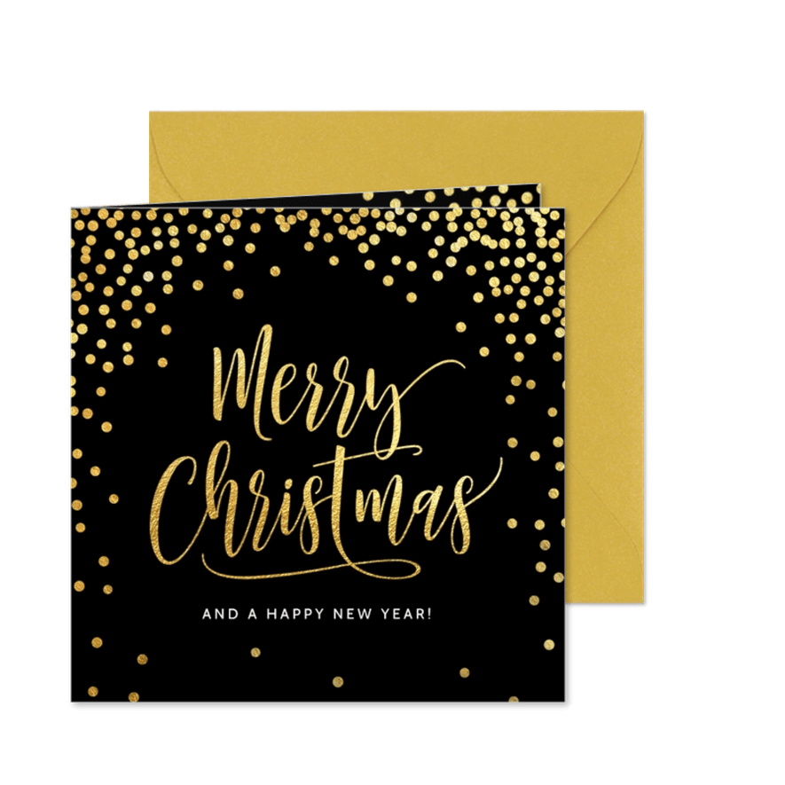 Originele kerstkaart confetti goud zwart - Kaartimpressie