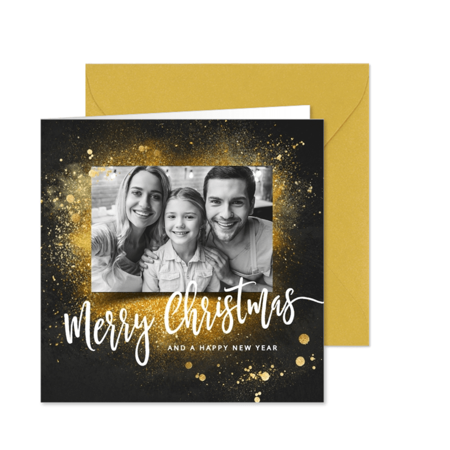 Originele kerstkaart goud vierkant foto - Kaartimpressie