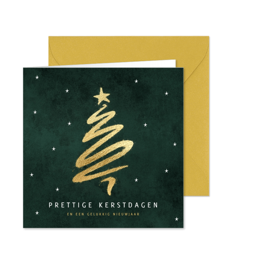 Originele kerstkaart kerstboom goud - Kaartimpressie