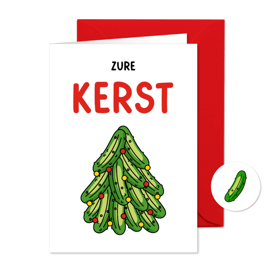 Originele kerstkaart met een augurken kerstboom - Kaartimpressie