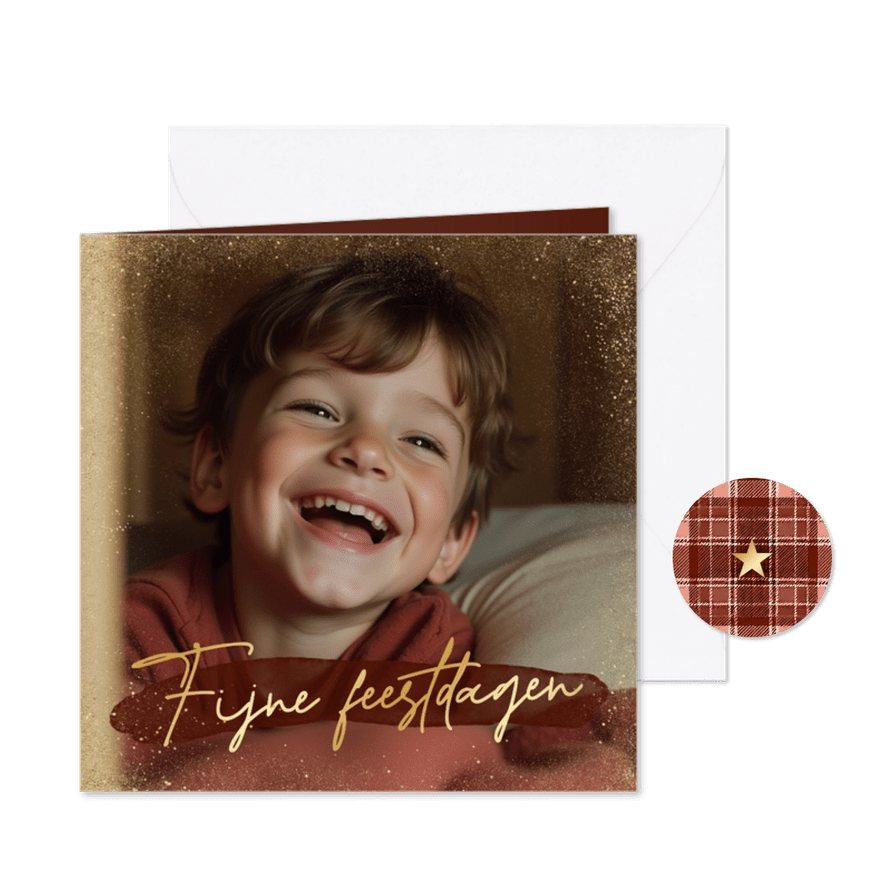 Originele kerstkaart met eigen foto en goud accenten - Kaartimpressie