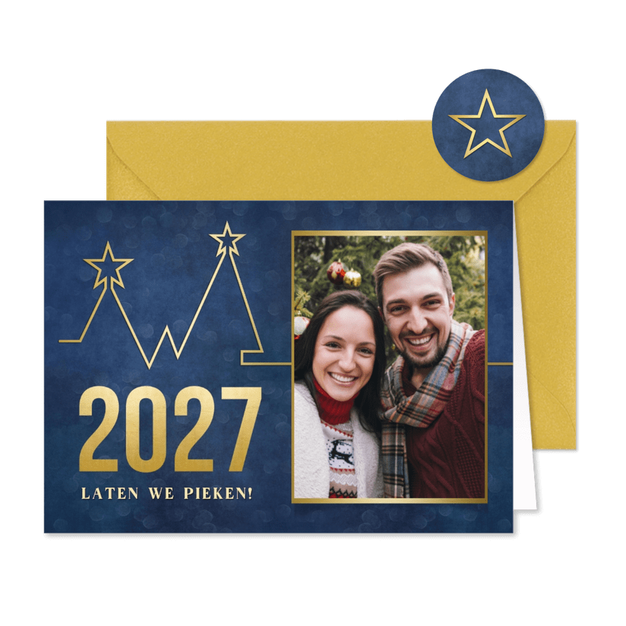 Originele kerstkaart - pieken in 2027 met kerstboom grafiek - Kaartimpressie