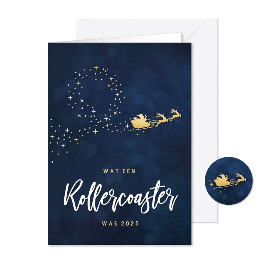 Originele kerstkaart - rollercoaster jaar 2025 - Kaartimpressie
