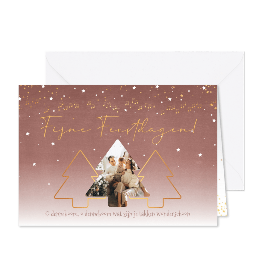 Originele kerstkaart sterren en foto in kerstboom vorm - Kaartimpressie