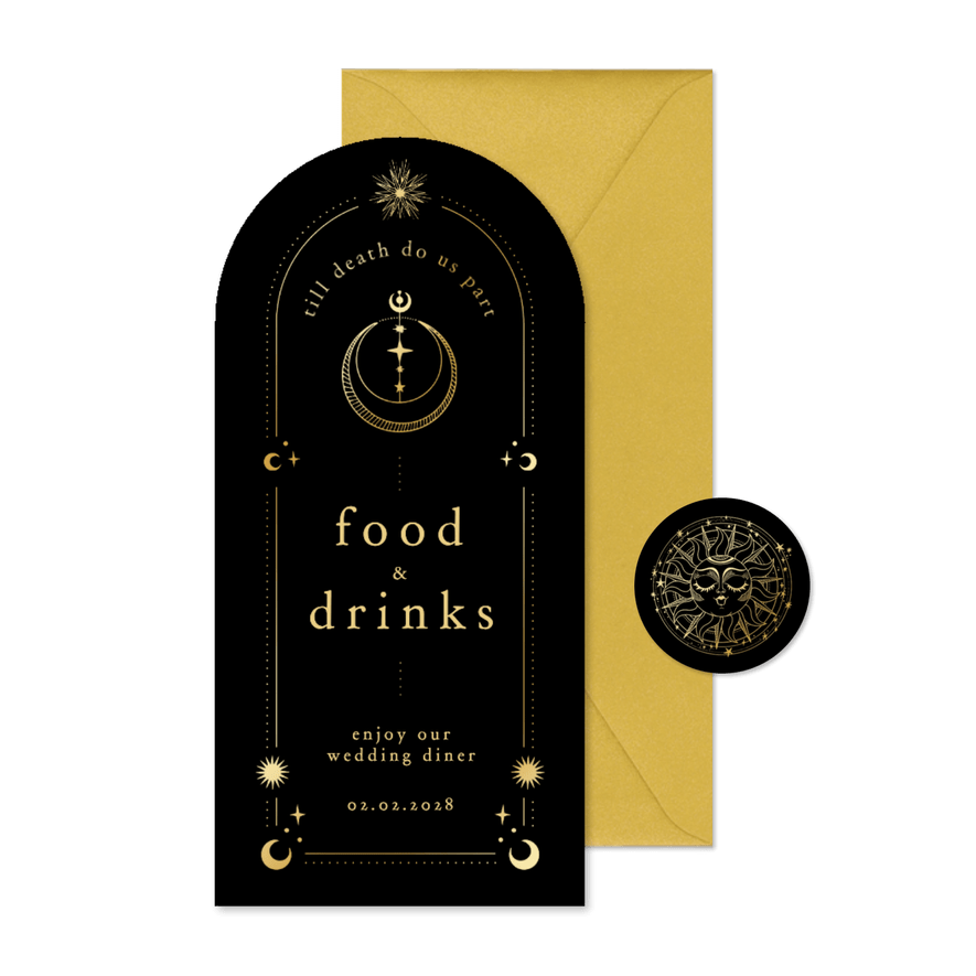 Originele menukaart in boogvorm astrologie zon - Kaartimpressie